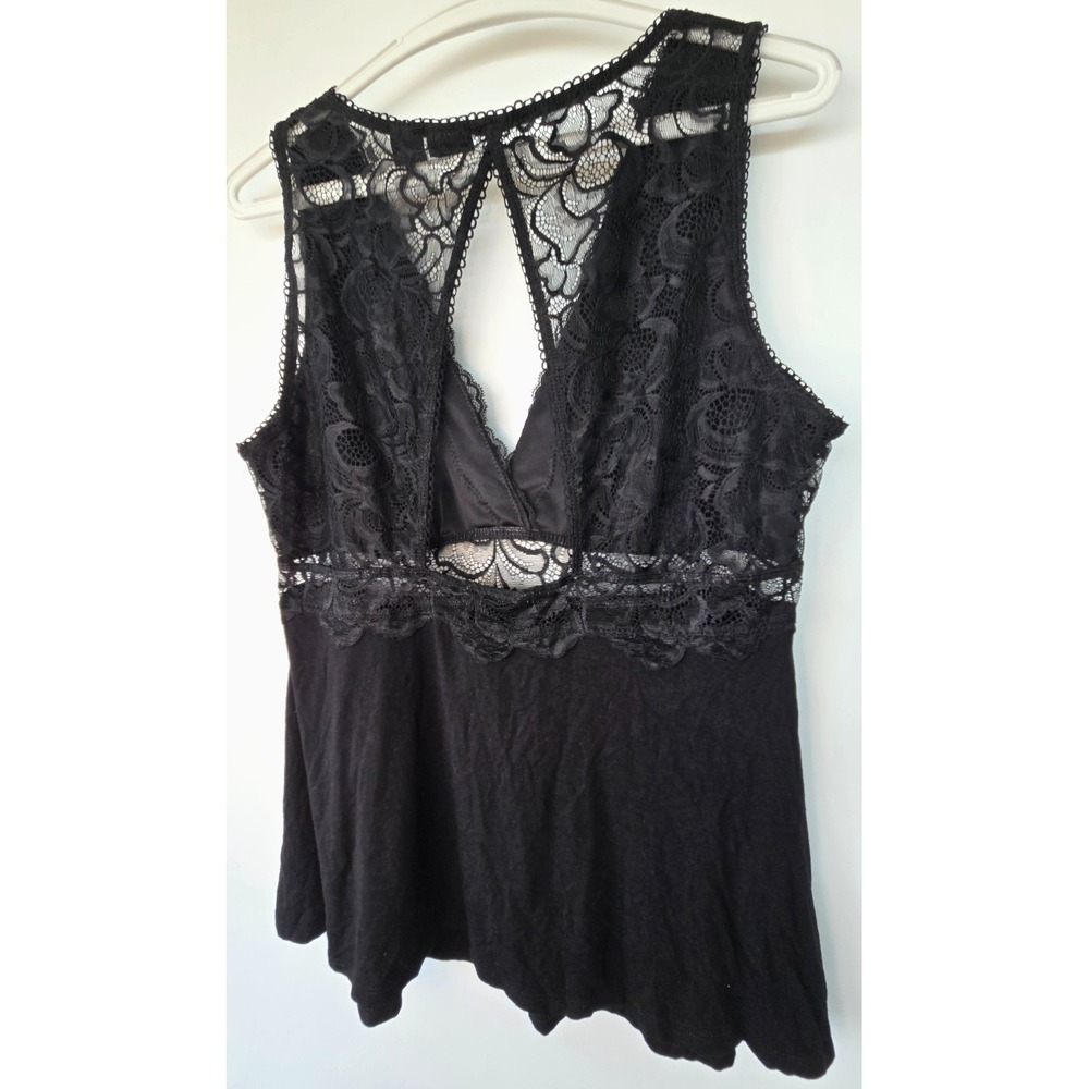 Tahari Black Lace Velour Sleepwear Top Sz L Overlay Sleeveless VNeck Mesh Whimsy - Picture 14 of 14